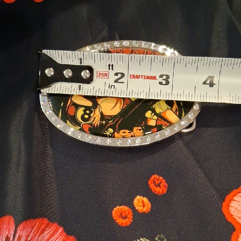 Lady Aces  Black and Orange Rhinestone Oval  Belt Buckle - Picture 5 of 6